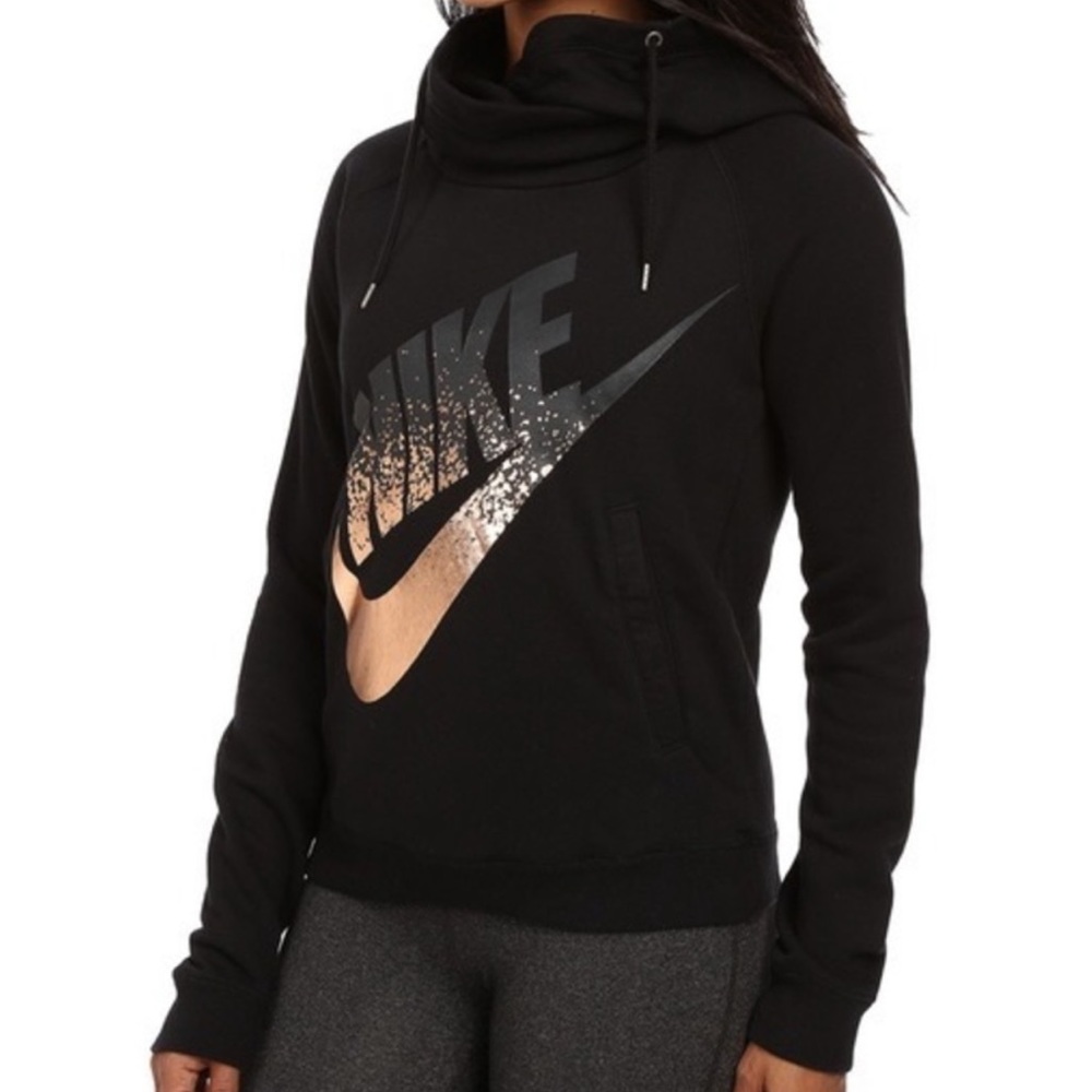 Nike Women's Black Pullover Hoodie with Metallic Swoosh